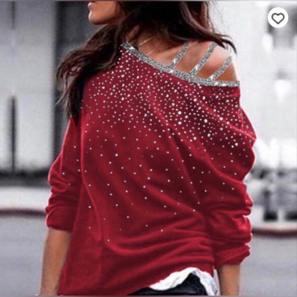 Cold shoulder ladies top with bling - Picture 1 of 10